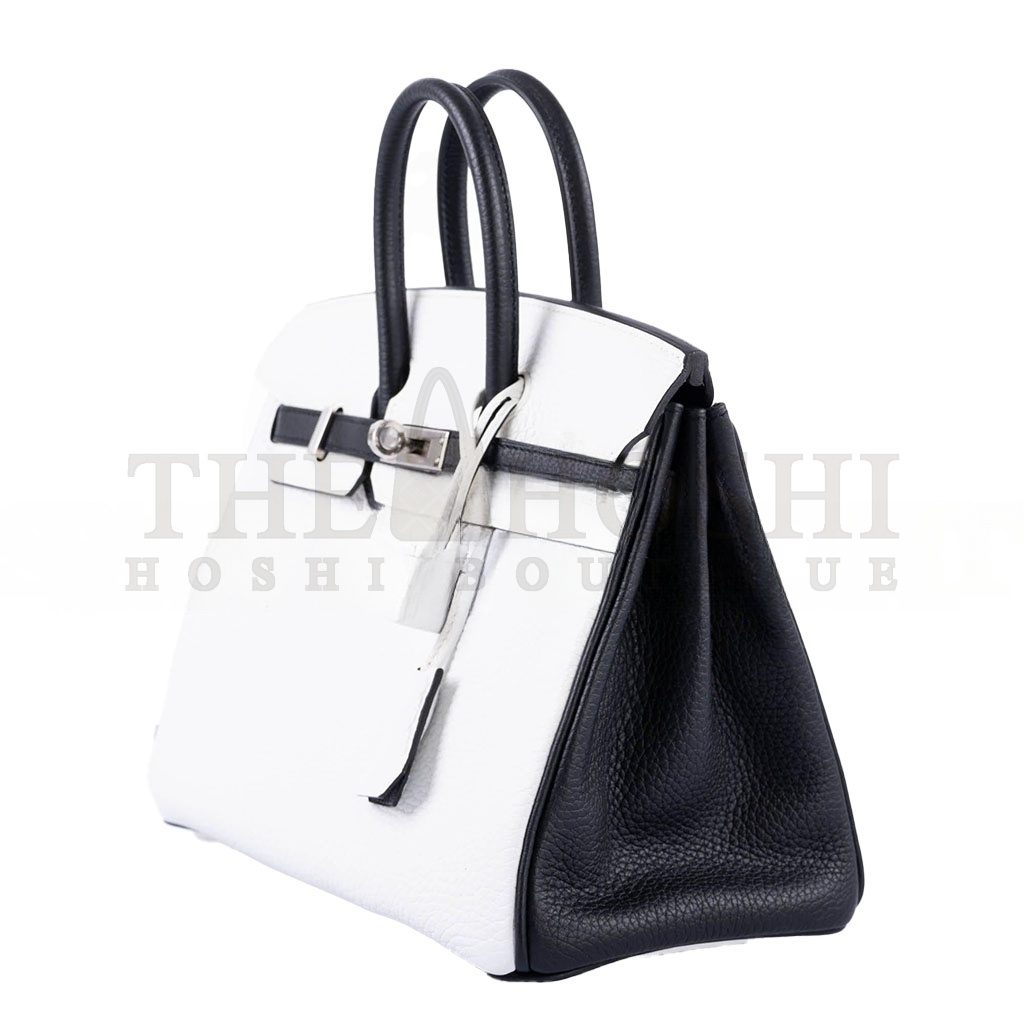 H**me5 BIRKIN 25 TOGO LEATHER BLACK AND WHITE SILVER BUCKLE BAG 1383601 (25*20*13cm) Master Quality